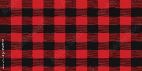 Seamless red and white gingham plaid fabric texture with a vintage checkered tablecloth design for a geometric picnic backdrop wallpaper