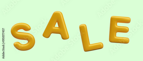 Text title made of golden 3D letters. Sale announcement on green background. Commercial vector poster for online business. Header template, advertisement