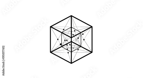Geometric 3D cube illustration with lines.