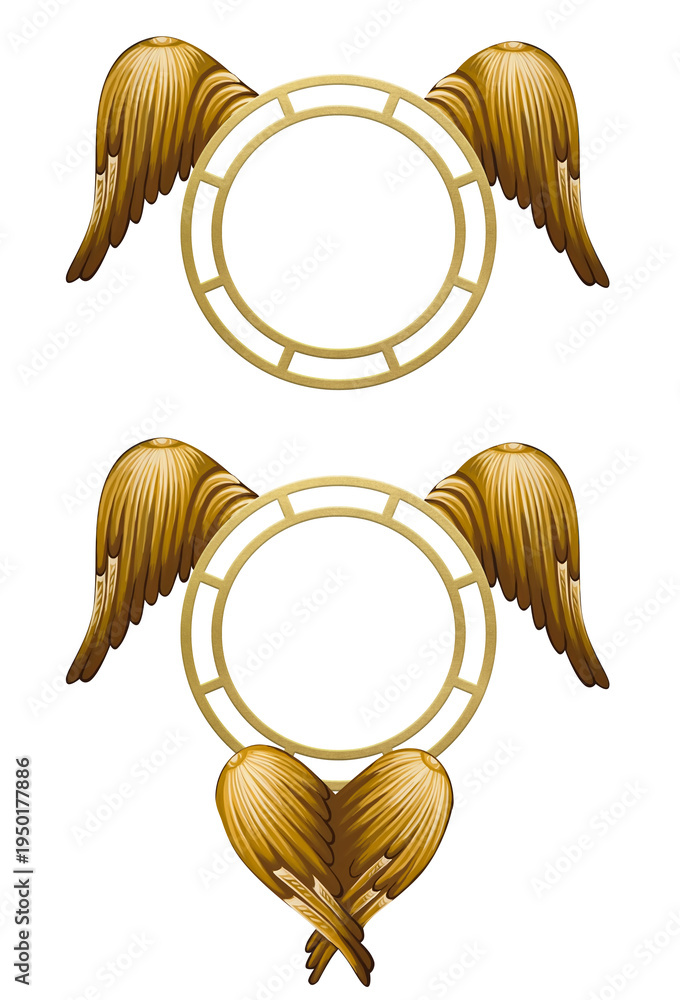 Naklejka premium Golden frames with Seraphim wings set isolated. Illustration in Byzantine style