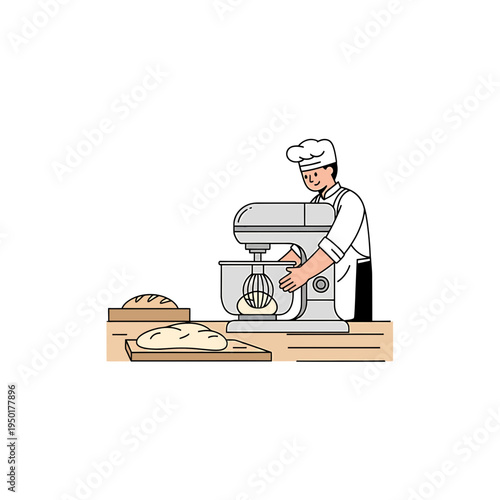 Baker Mixing Dough with Stand Mixer