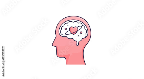 A pink human head with a heart in the brain.