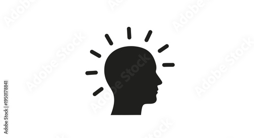 Black silhouette of a human head with rays.