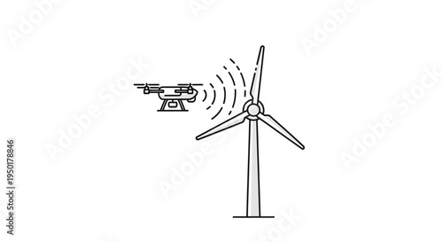 Drone flying near a wind turbine.