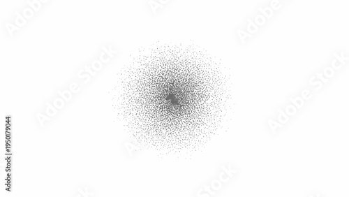 Abstract gray dust cloud explosion, fine particles scattering on white background, dynamic motion