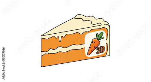 A cartoon slice of carrot cake with cream cheese frosting.