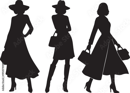 Three elegant women in stylish black silhouettes