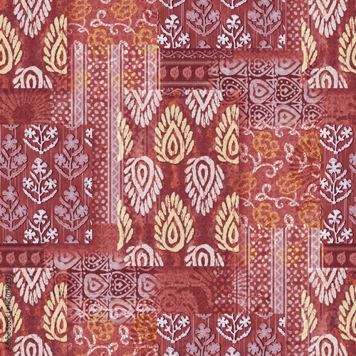 Geometric batik creative design seamless floral pattern repeat pattern fabric print design abstract texture Red colour background texture 