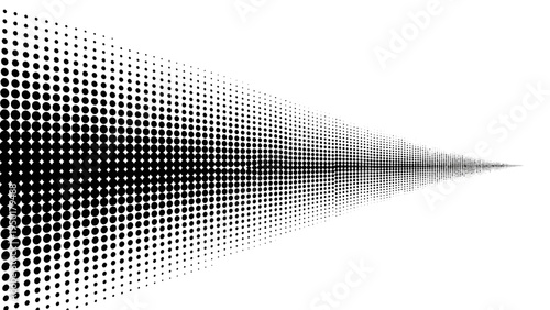 Abstract Halftone Pattern Fading into Distance, Black Dots on White Background, Perspective Effect