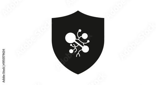 Black shield with white floral emblem.