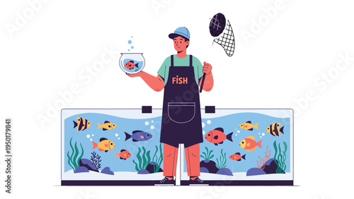 Aquarist's Underwater World: A dedicated aquarist tends to a vibrant aquarium, showcasing the beauty of aquatic life with care and expertise. 