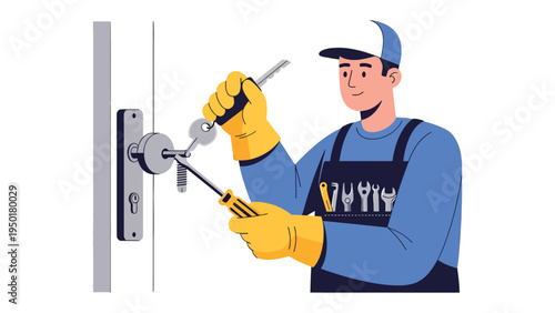 Locksmith at Work: A skilled locksmith meticulously works on a door lock, ensuring security and peace of mind with precision and expertise.