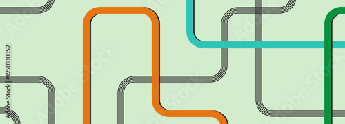 Abstract network of colorful interconnected lines on a light green background.