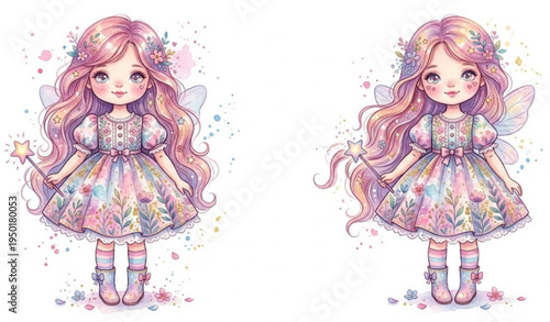 Magical Fantasy Doll Watercolor Vector Illustration