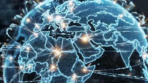 Digital Globe Connection Visualization Showcasing Global Network, Data Transmission and Technology