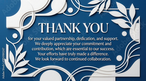 Elegant Thank You Card with Flourish Design and Blue Color Scheme for Appreciation