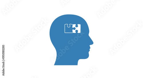 Blue silhouette of a human head with puzzle piece.