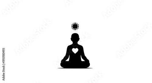 Silhouette of a meditating person with heart.