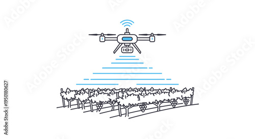 Drone monitoring sheep flock with blue signal.