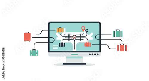A computer screen displaying a map with various connected icons and symbols.