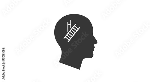A black silhouette of a human head with a ladder inside.