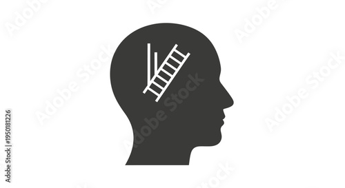 A black silhouette of a human head with a white ladder inside.