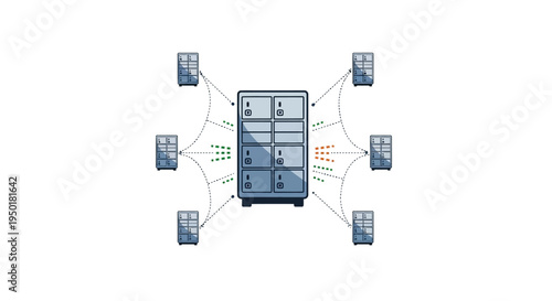 Network server and connected devices illustration.