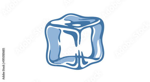 A blue ice cube on white background.