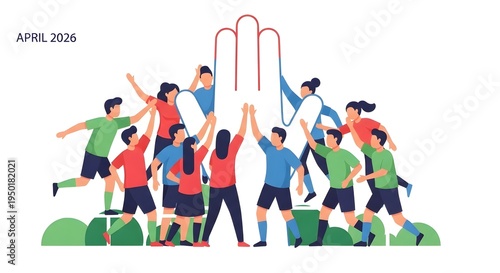 Diverse Group of People Celebrating Together with High Fives.