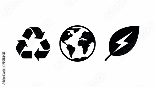 Eco sustainability icons collection including renewable energy earth recycle leaf and lightbulb isolated on white background