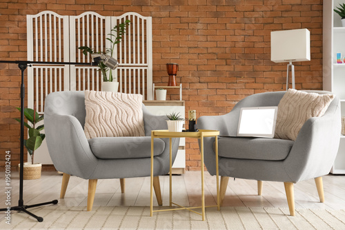 Interior of podcaster's stu...