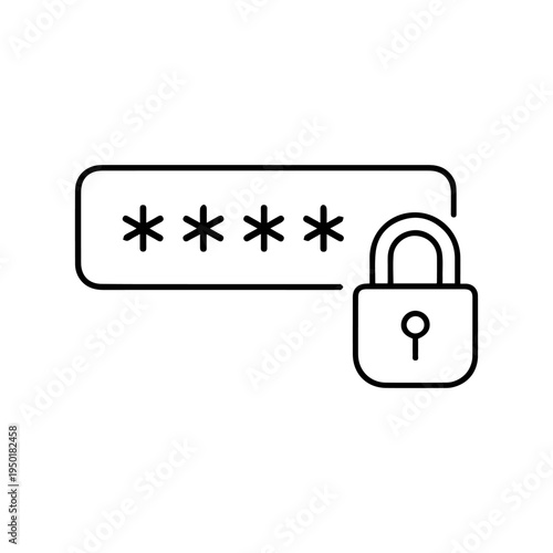 Password Protection Lock Line Icon – Secure Login Authentication Cybersecurity Vector