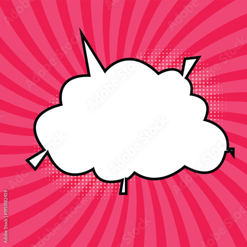 Surprising boom cloud with stars and lightnings in halftone background for sales and promotions. Banner template for surprises and bursting events. Vector illustration in pop art style