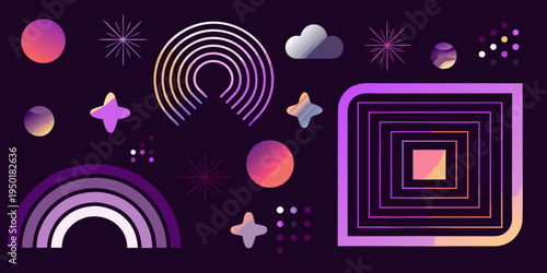 Abstract geometric shapes in vibrant purple pink and white hues