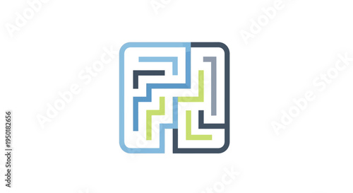 A stylized maze logo design.