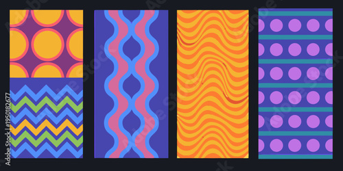 Colorful abstract patterns arranged in a four by two grid formation
