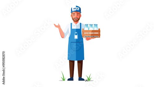 Milkman's Daily Delivery: A milkman, carrying a wooden crate of fresh milk bottles, stands ready for his daily delivery, his friendly demeanor reflecting his commitment to providing sustenance.