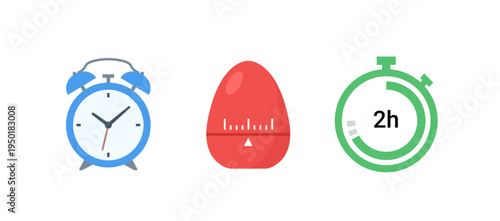 Clock stopwatch vector icon set. Alarm stop watch flat symbol logo sign. Timer clock icon