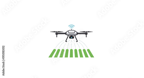 Drone flying over green agricultural field.