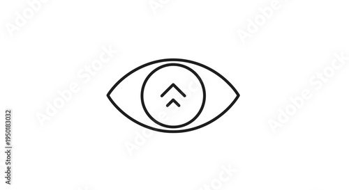 A stylized illustration of an eye with an arrow.