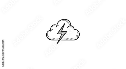 Weather icon of stormy cloud with lightning.
