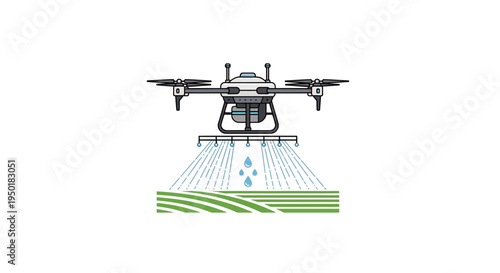 Drone spraying water on green field.