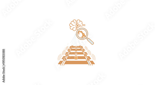 A magnifying glass over a pyramid.