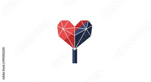 Geometric heart symbol with red and blue.