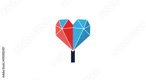Geometric heart symbol with red and blue.