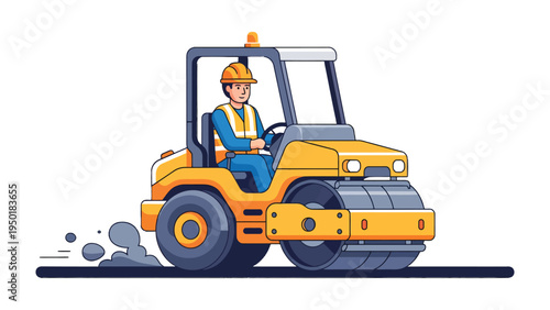 Construction Operator at Work: A diligent construction operator diligently operates a heavy road roller, a symbol of infrastructure development.