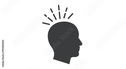 Black silhouette of a human head with rays.