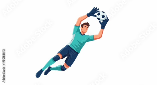 Vector illustration of a soccer goalkeeper making an agile dive to block a goal