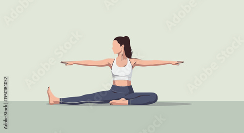 Young woman practicing yoga, engaging in a seated twist for fitness and mindful movement