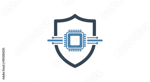Shield with microchip security symbol.